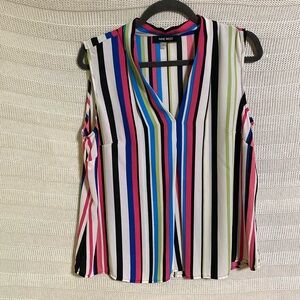 Nine West Colorful Vertical Stripe Flowy Sleeveless Top Large